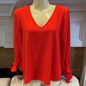 AX:  Cece Tie-Sleeve V-Neck Flowy Red Blouse Sz XS